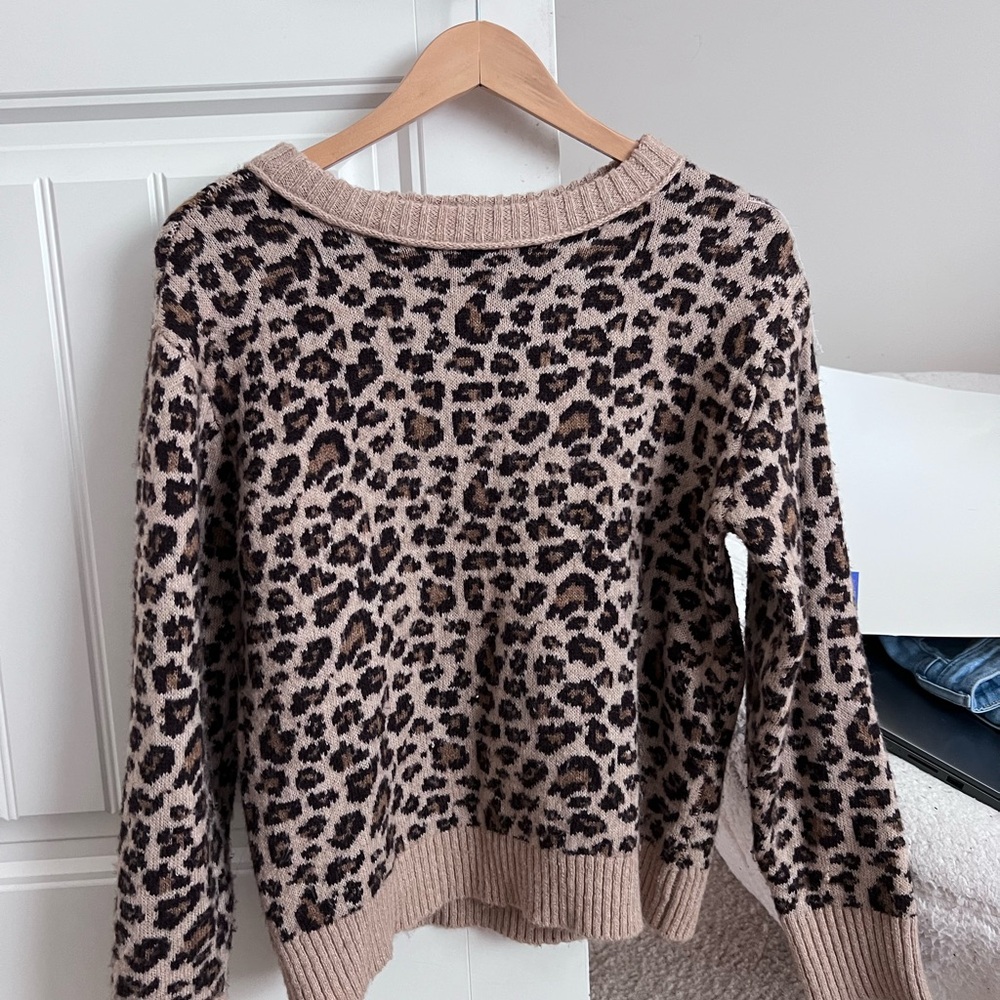 American Eagle Outfitters Leopard Print Crew Neck Sweater